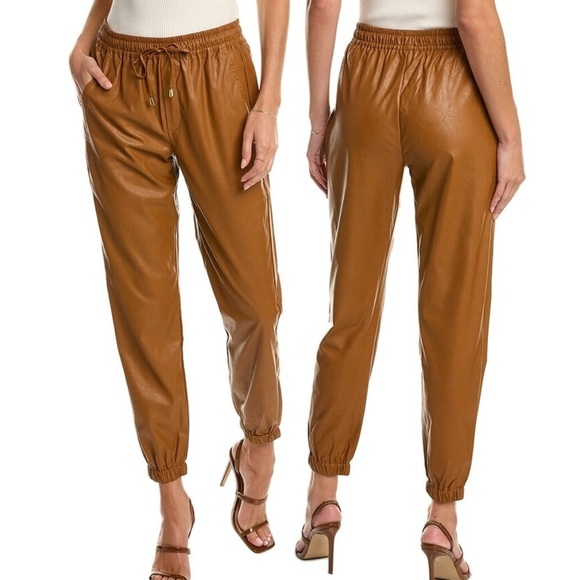 Tyler Boe Pants - Tyler Boe Women’s Size Large Tan Faux Leather Pull On Joggers